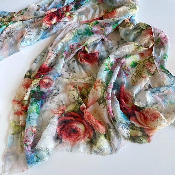 Flower Print Large Cotton Linen Blend Shawl Scarf Wraps 40"x69" - Picture 1 of 11